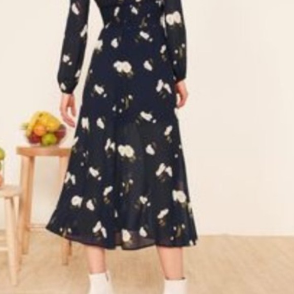Reformation Navy Floral Long Sleeve Dress. - Picture 2 of 11